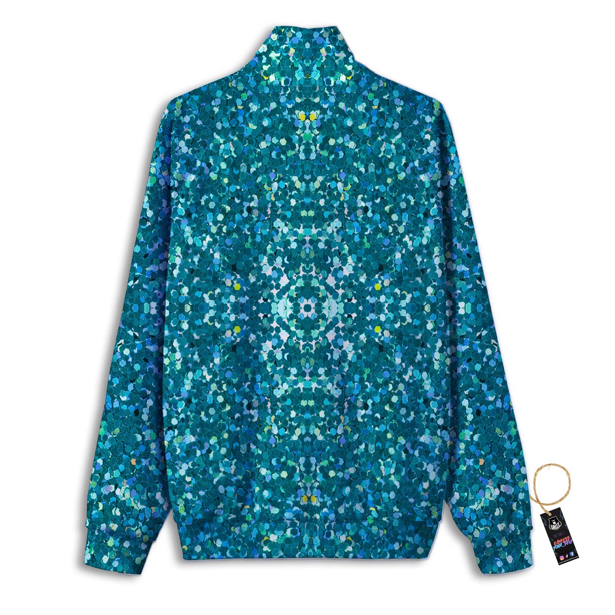 Artwork Teal Glitter Print Pattern Track Jacket-grizzshop