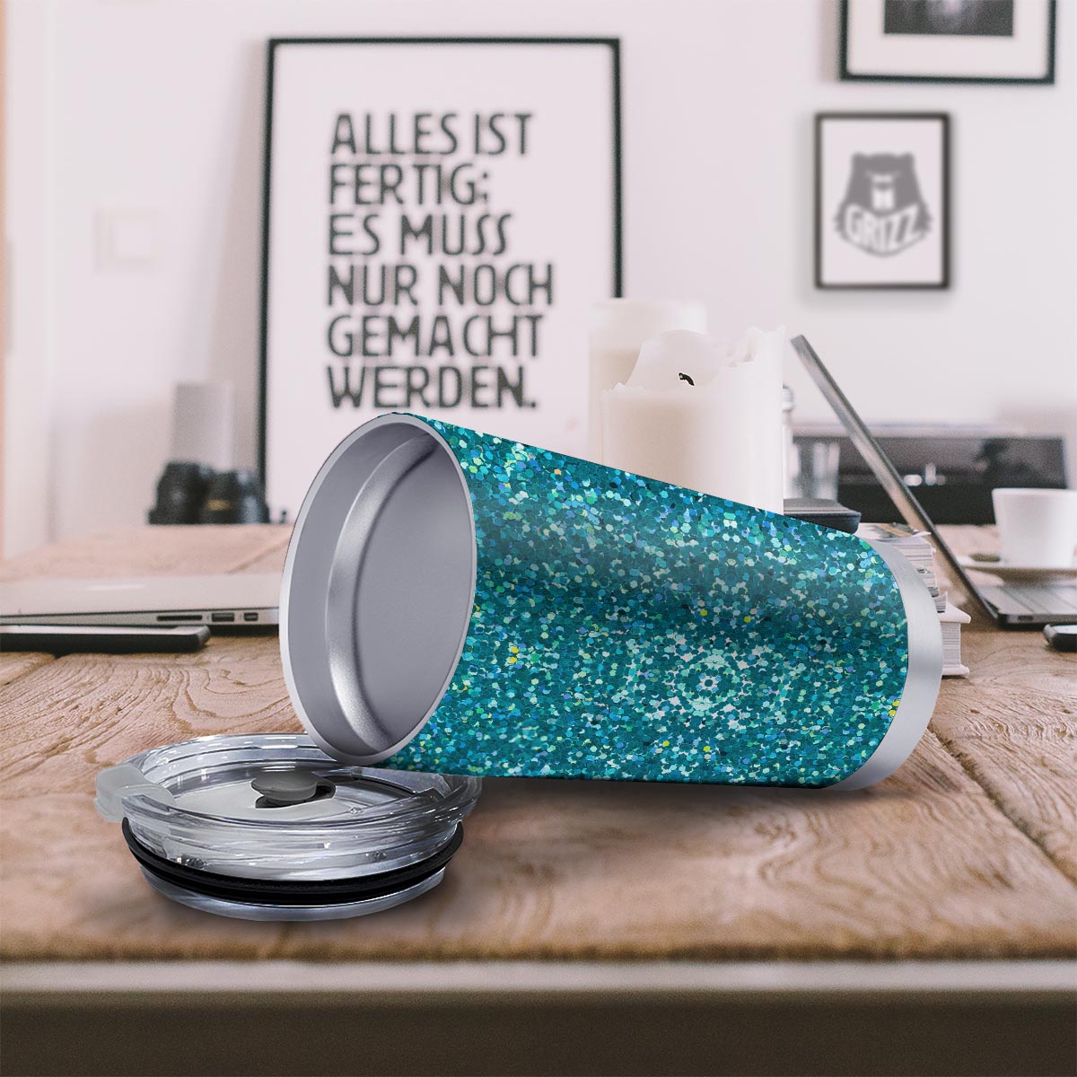 Artwork Teal Glitter Print Pattern Tumbler-grizzshop