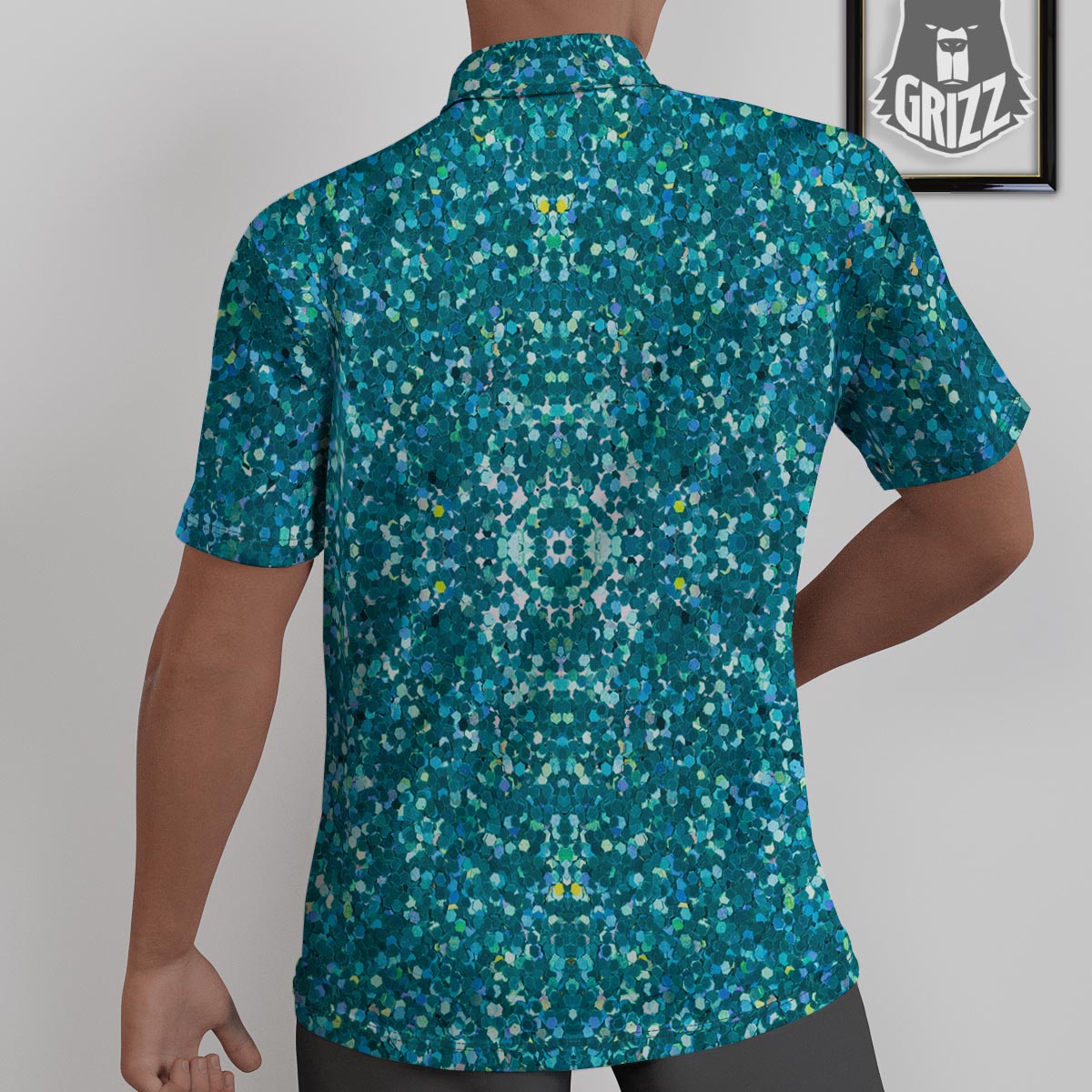Artwork Teal Glitter Print Pattern Untucked Shirts-grizzshop