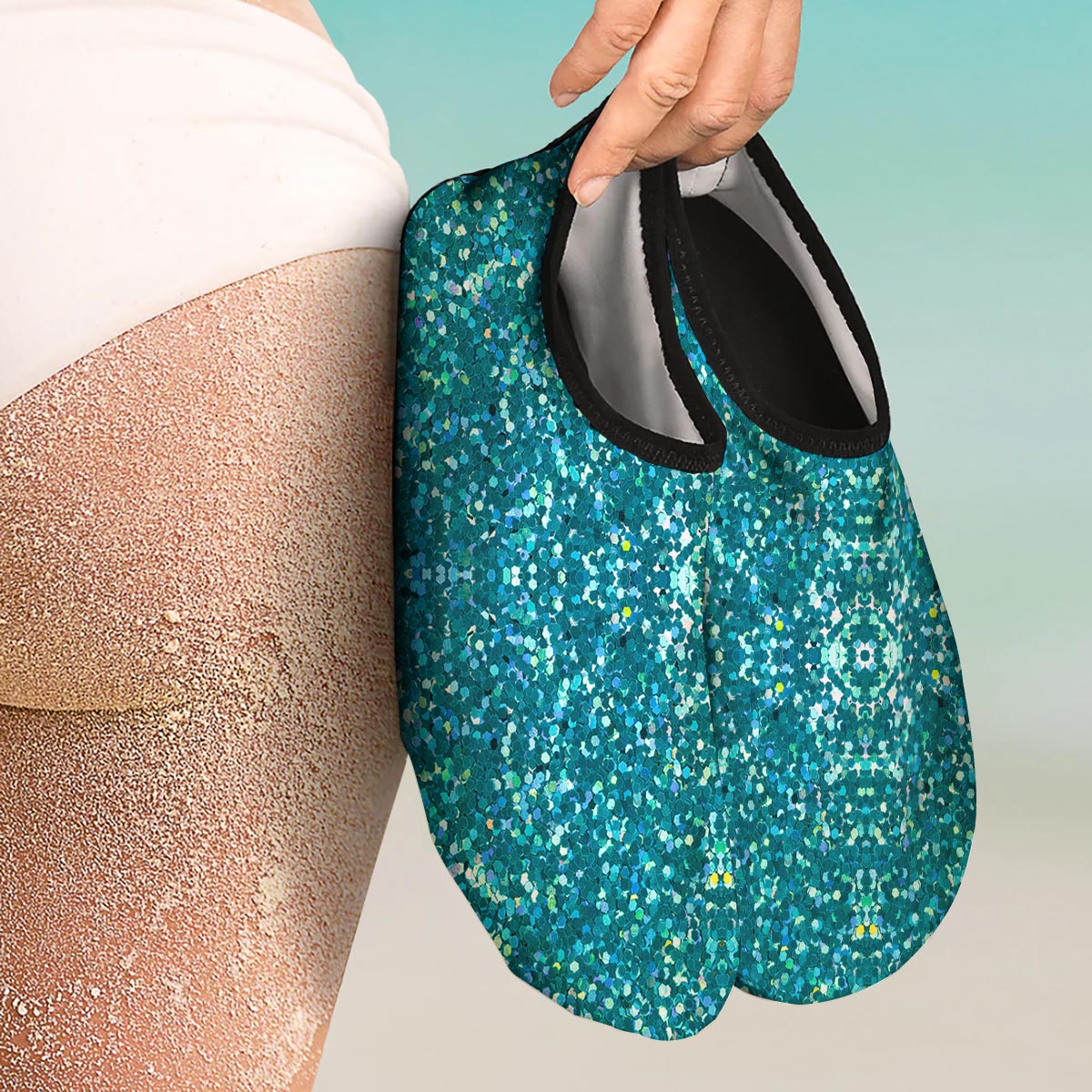 Artwork Teal Glitter Print Pattern Water Shoes-grizzshop
