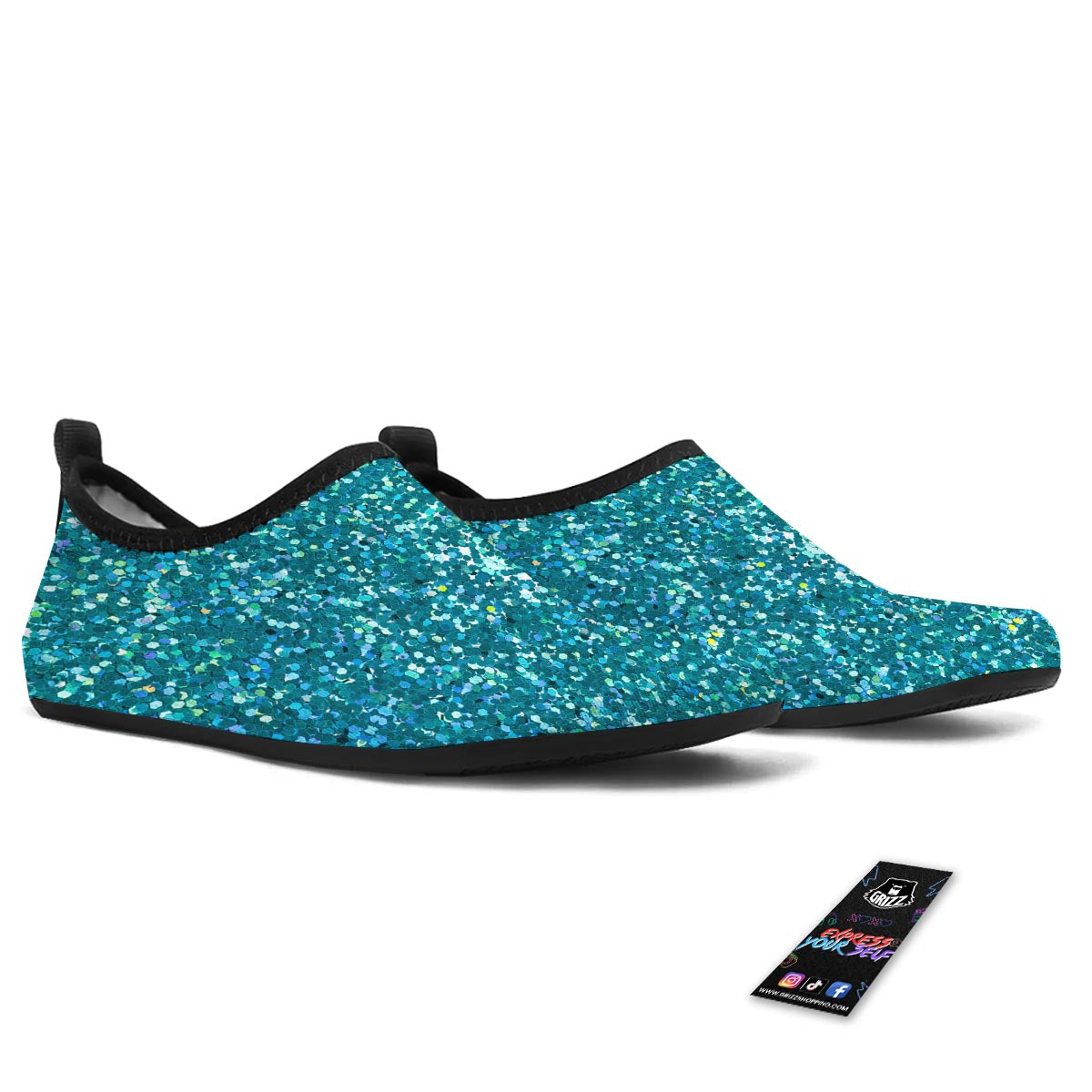 Artwork Teal Glitter Print Pattern Water Shoes-grizzshop