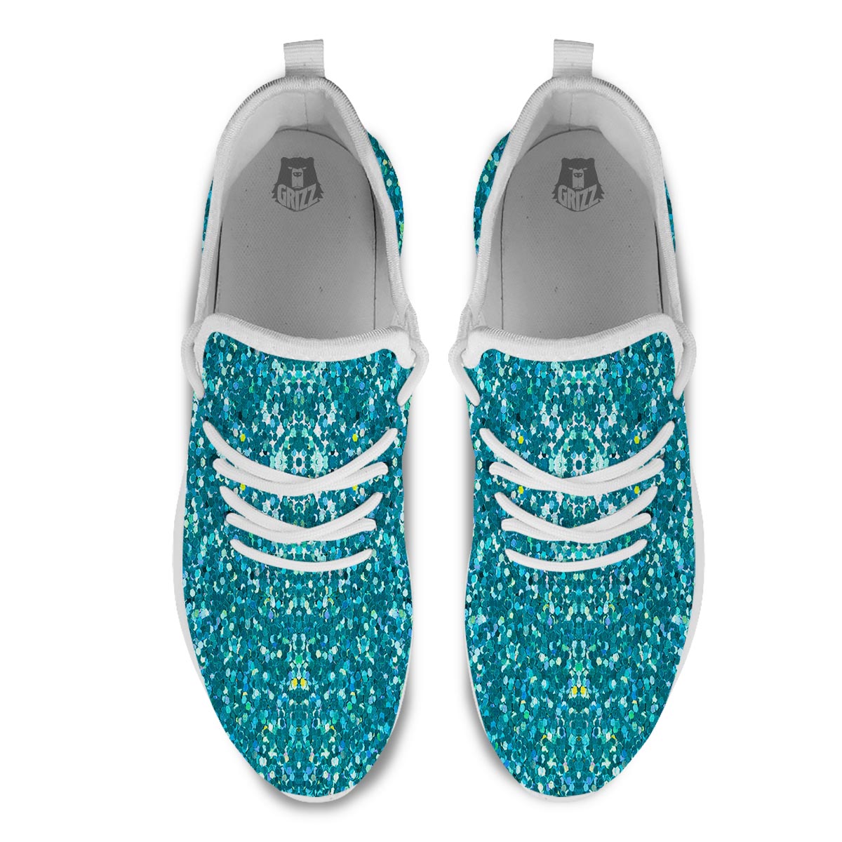 Artwork Teal Glitter Print Pattern White Athletic Shoes-grizzshop