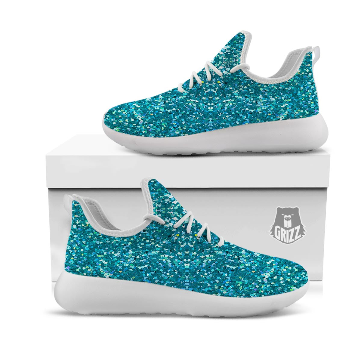 Artwork Teal Glitter Print Pattern White Athletic Shoes-grizzshop