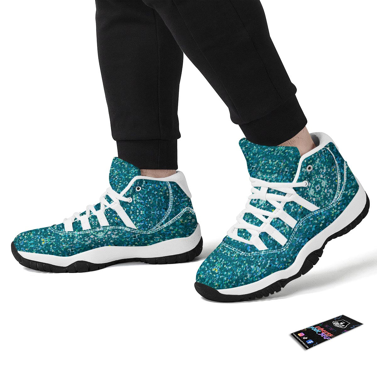 Artwork Teal Glitter Print Pattern White Bball Shoes-grizzshop