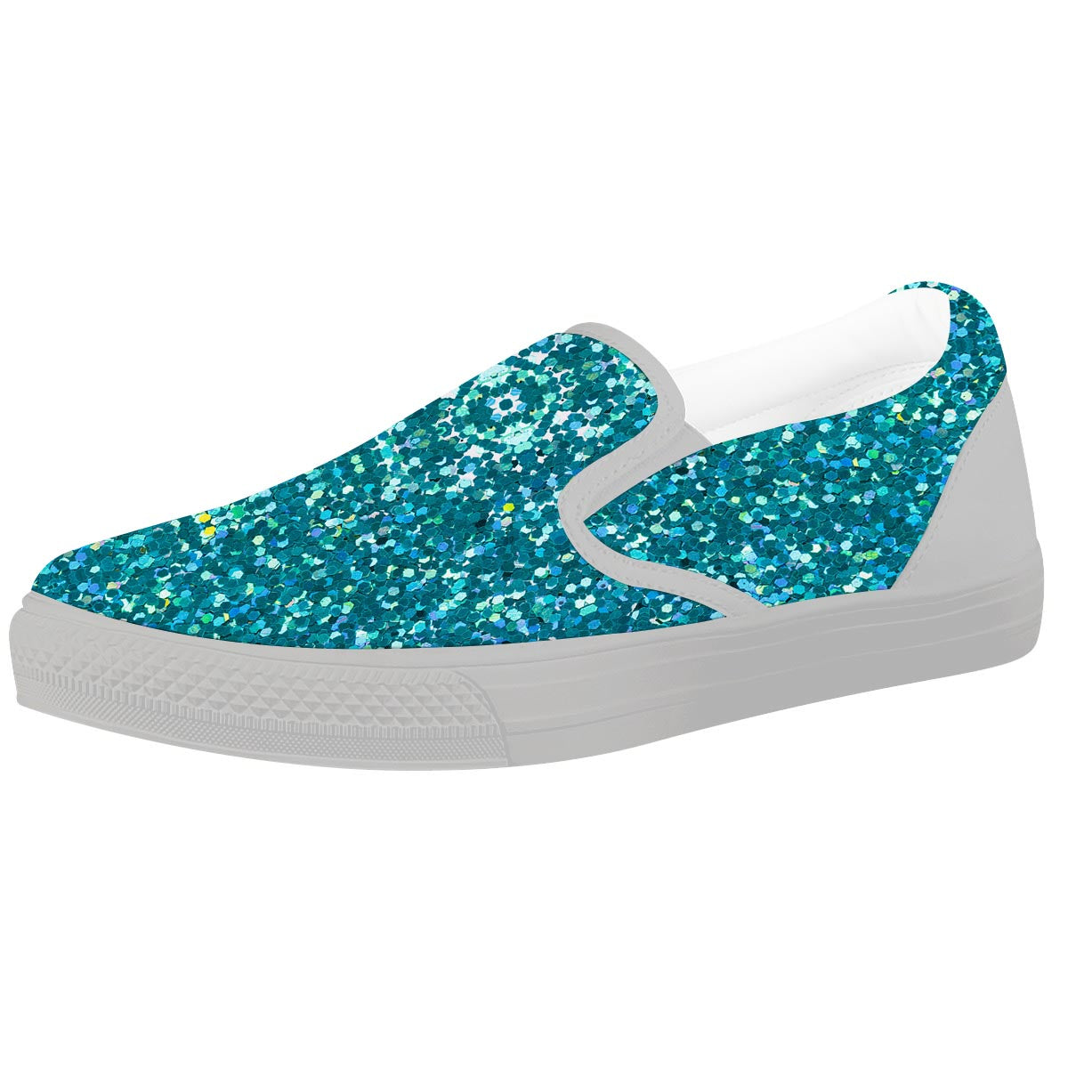 Artwork Teal Glitter Print Pattern White Slip On Shoes-grizzshop
