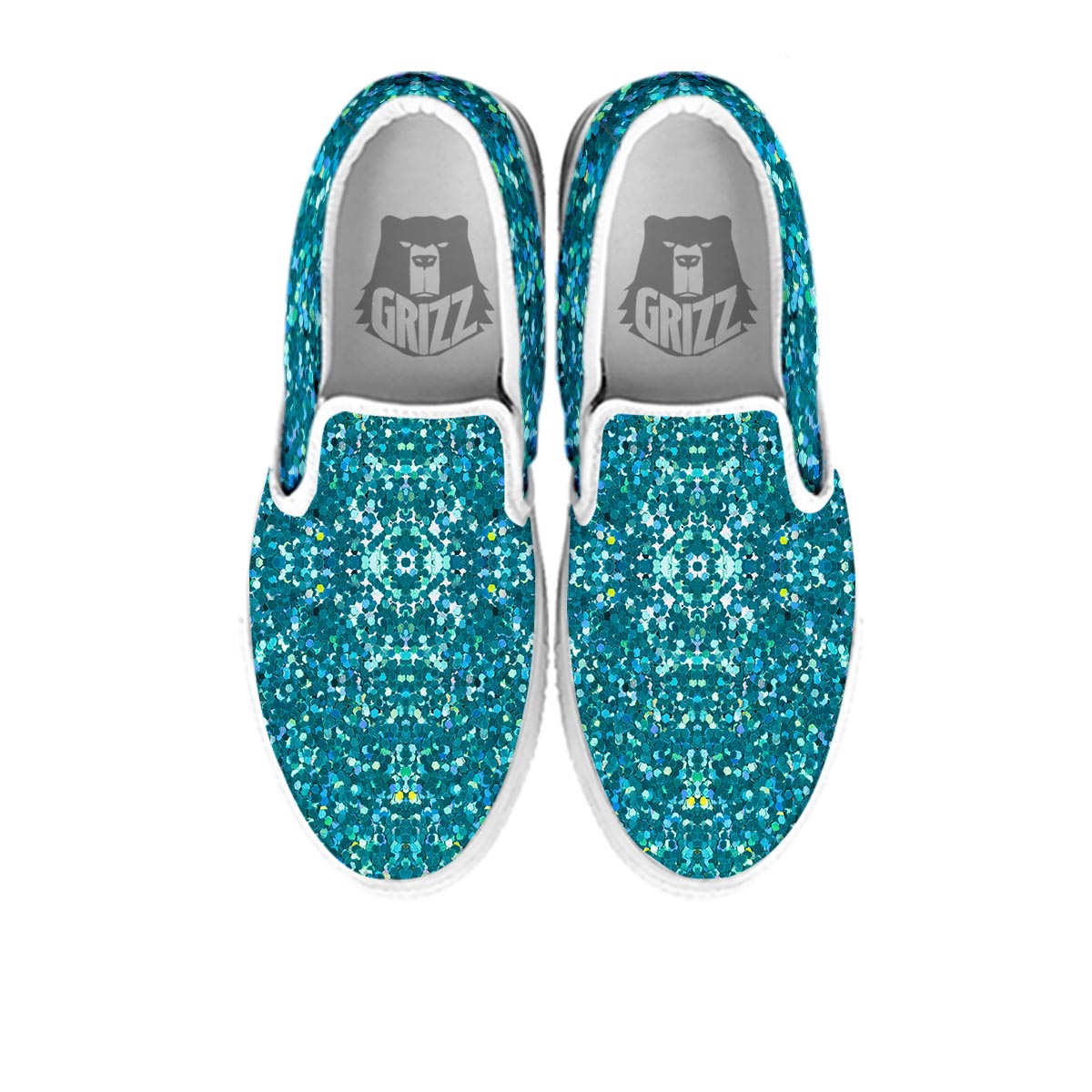 Artwork Teal Glitter Print Pattern White Slip On Shoes-grizzshop
