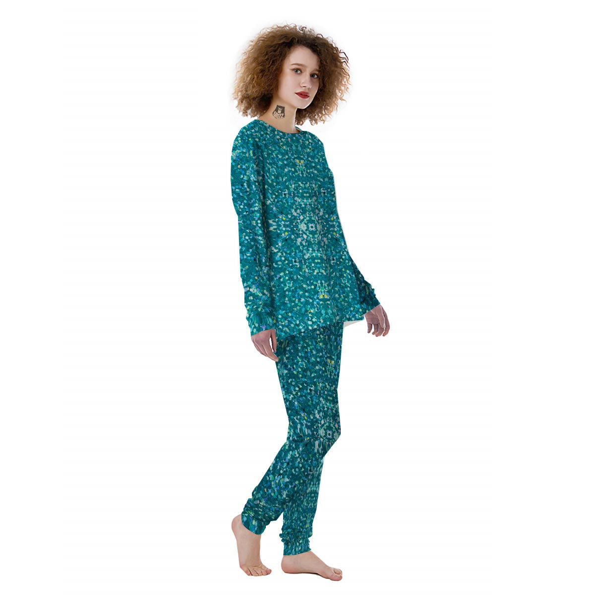 Artwork Teal Glitter Print Pattern Women's Pajamas-grizzshop