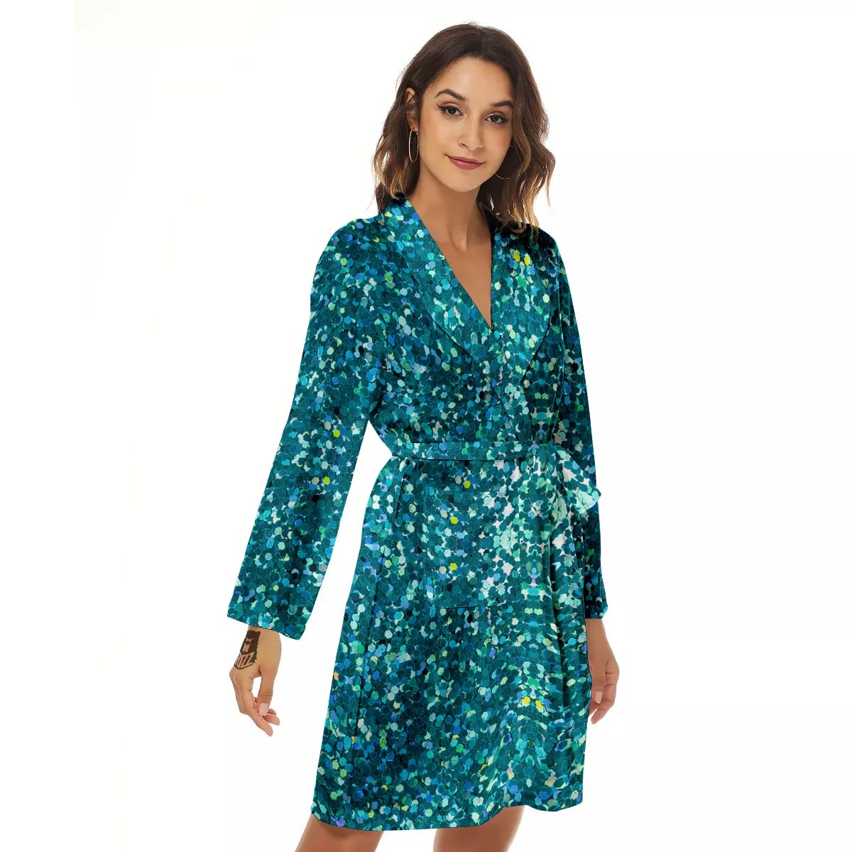 Artwork Teal Glitter Print Pattern Women's Robe-grizzshop