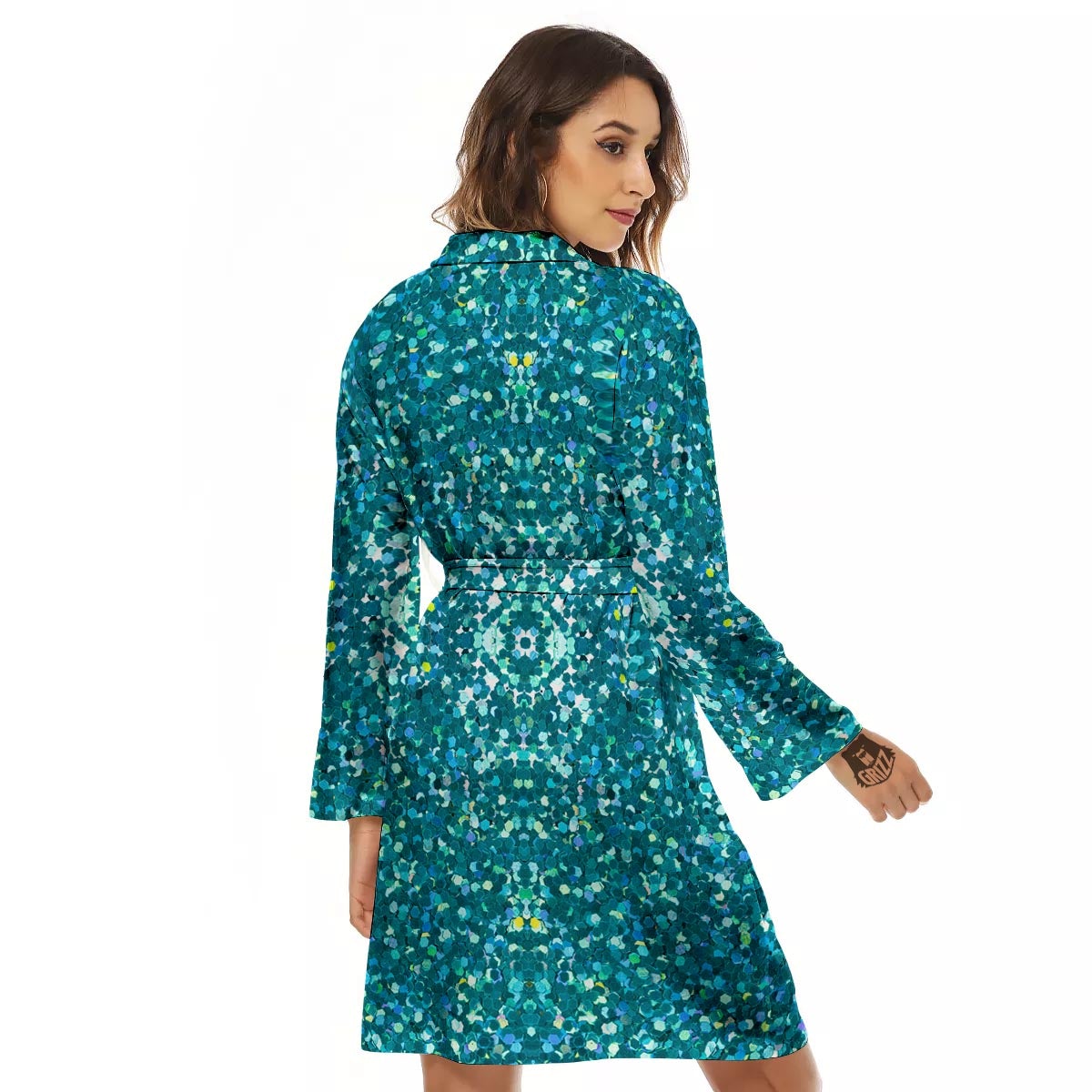 Artwork Teal Glitter Print Pattern Women's Robe-grizzshop
