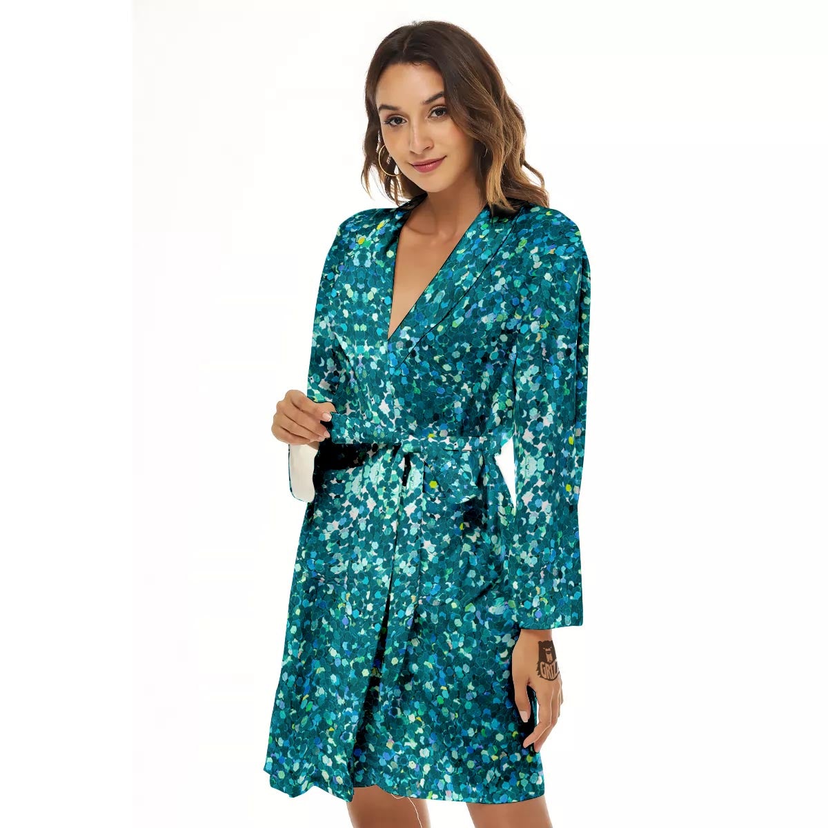 Artwork Teal Glitter Print Pattern Women's Robe-grizzshop