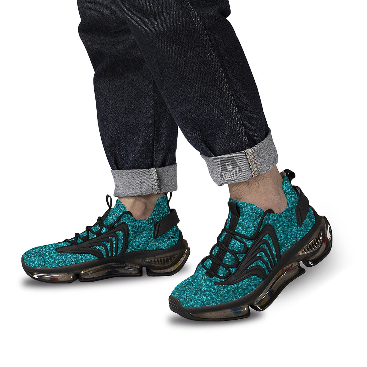 Artwork Turquoise Glitter Print Pattern Black Gym Shoes-grizzshop