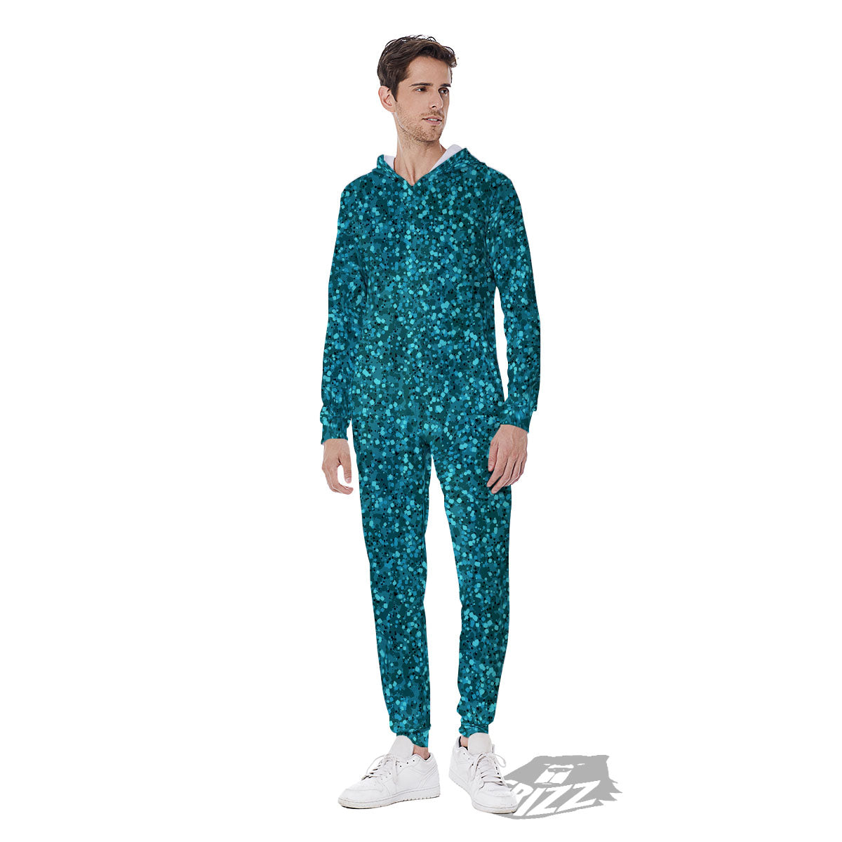 Artwork Turquoise Glitter Print Pattern Men's Jumpsuit-grizzshop
