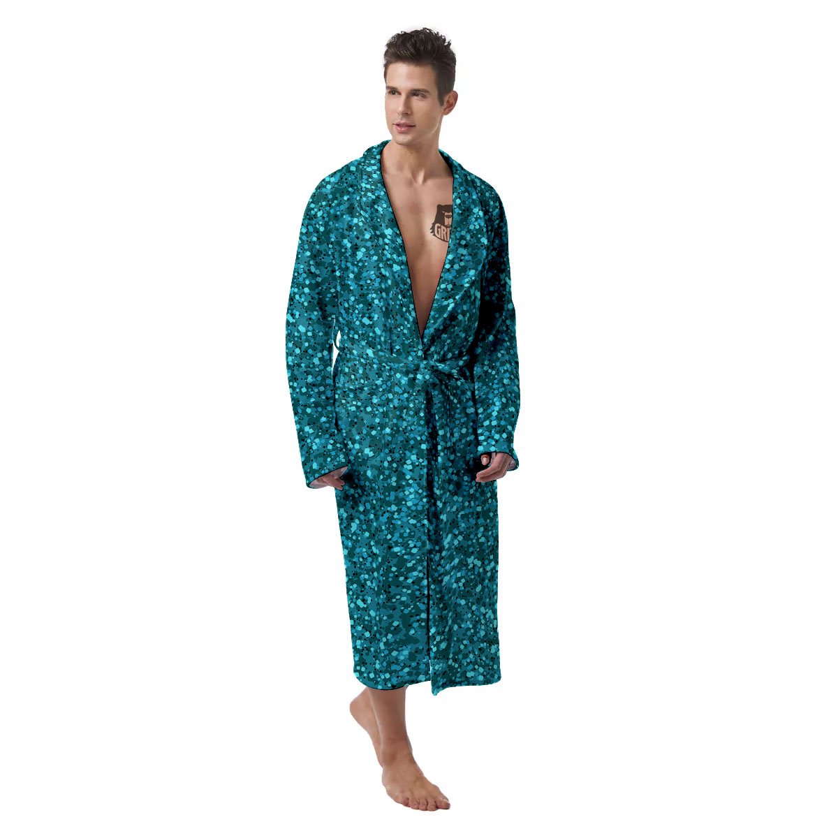 Artwork Turquoise Glitter Print Pattern Men's Robe-grizzshop