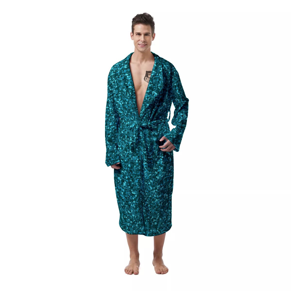 Artwork Turquoise Glitter Print Pattern Men's Robe-grizzshop
