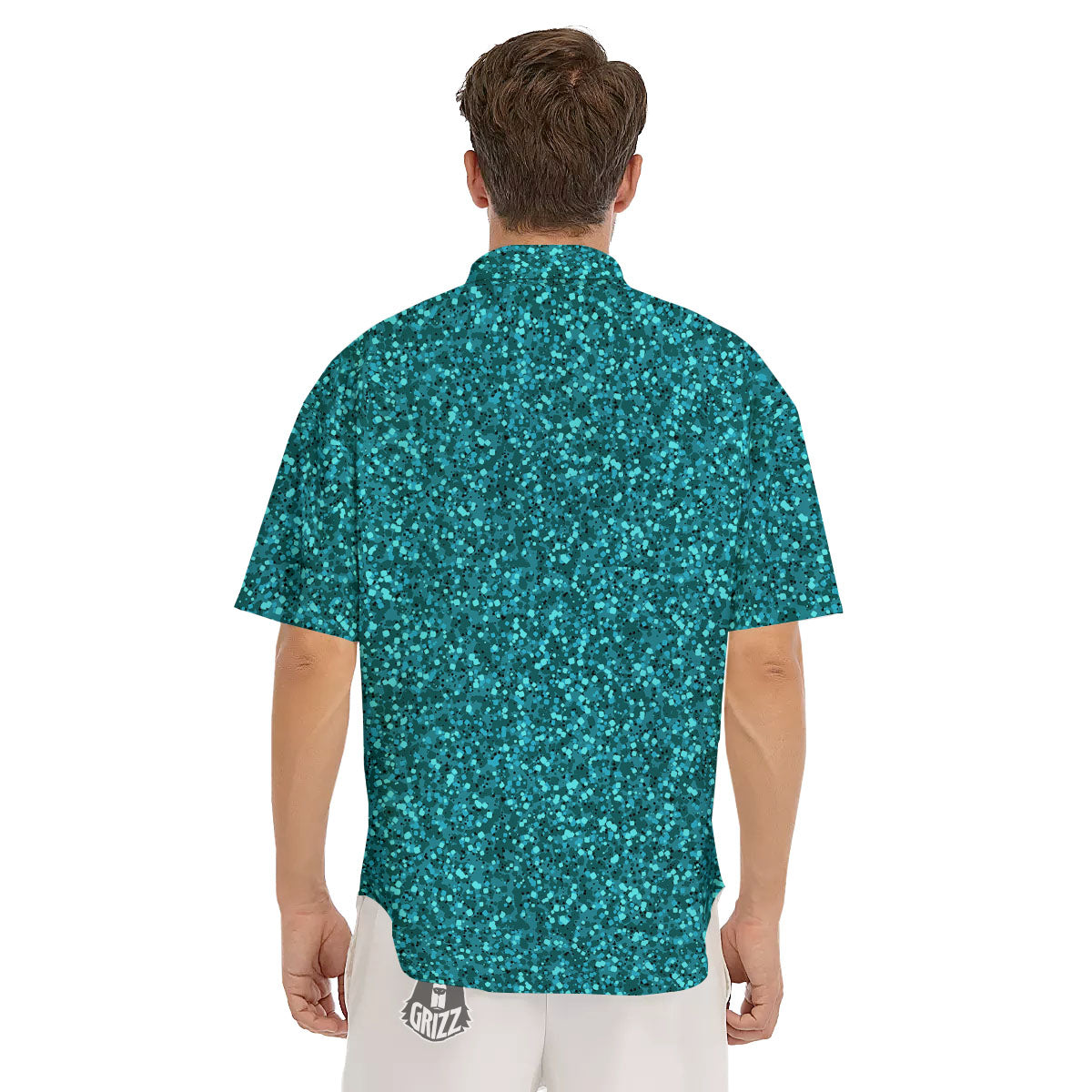 Artwork Turquoise Glitter Print Pattern Men's Short Sleeve Shirts-grizzshop