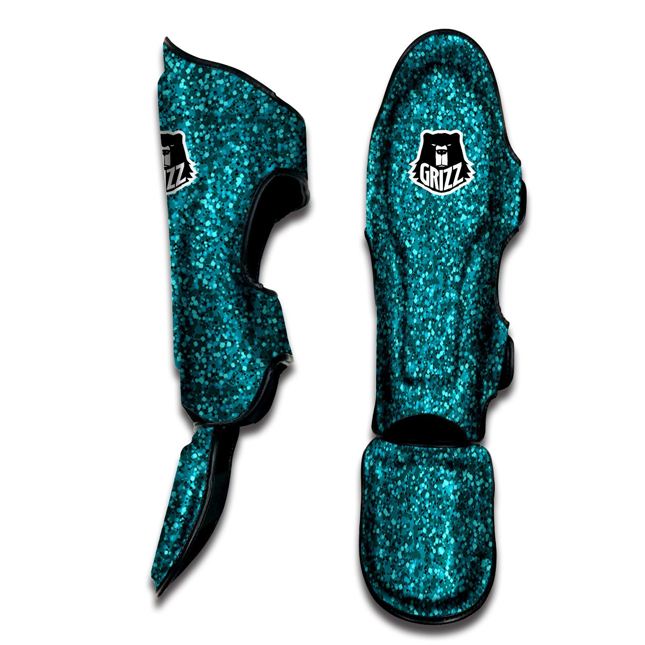 Artwork Turquoise Glitter Print Pattern Muay Thai Shin Guards-grizzshop