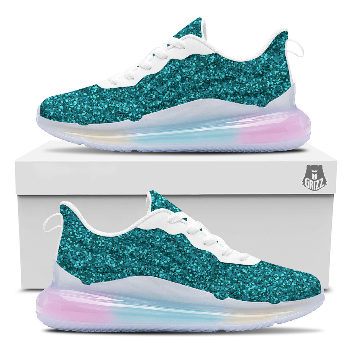 Artwork Turquoise Glitter Print Pattern Running Sneakers-grizzshop