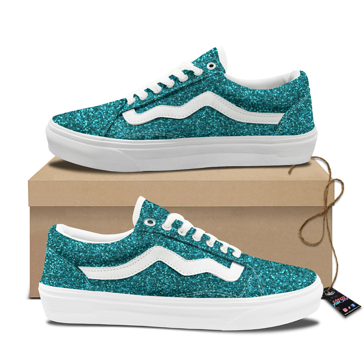 Artwork Turquoise Glitter Print Pattern Skate Shoes-grizzshop