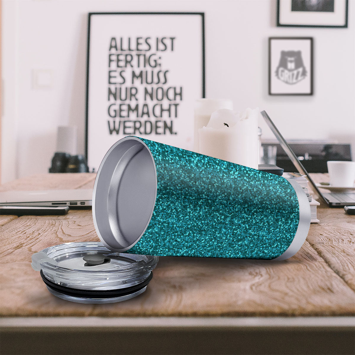 Artwork Turquoise Glitter Print Pattern Tumbler-grizzshop