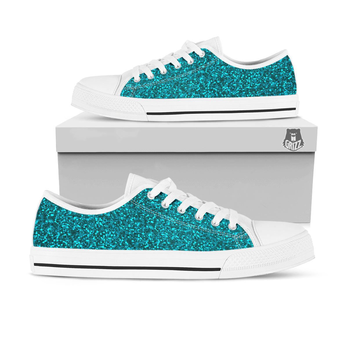 Artwork Turquoise Glitter Print Pattern White Low Top Shoes-grizzshop