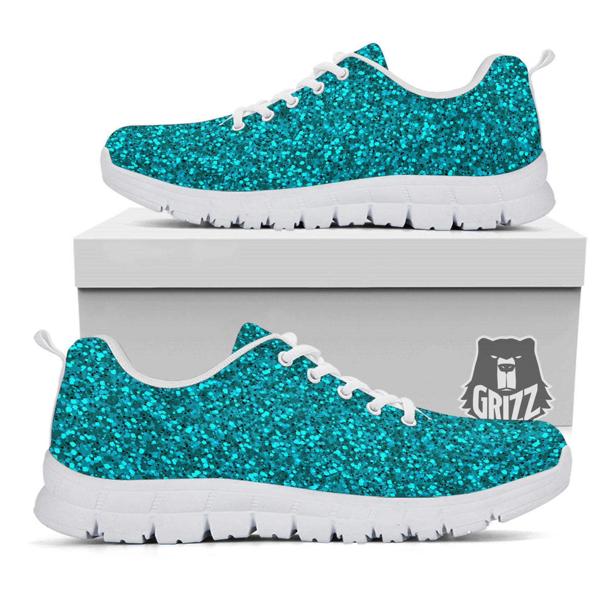 Artwork Turquoise Glitter Print Pattern White Sneaker-grizzshop