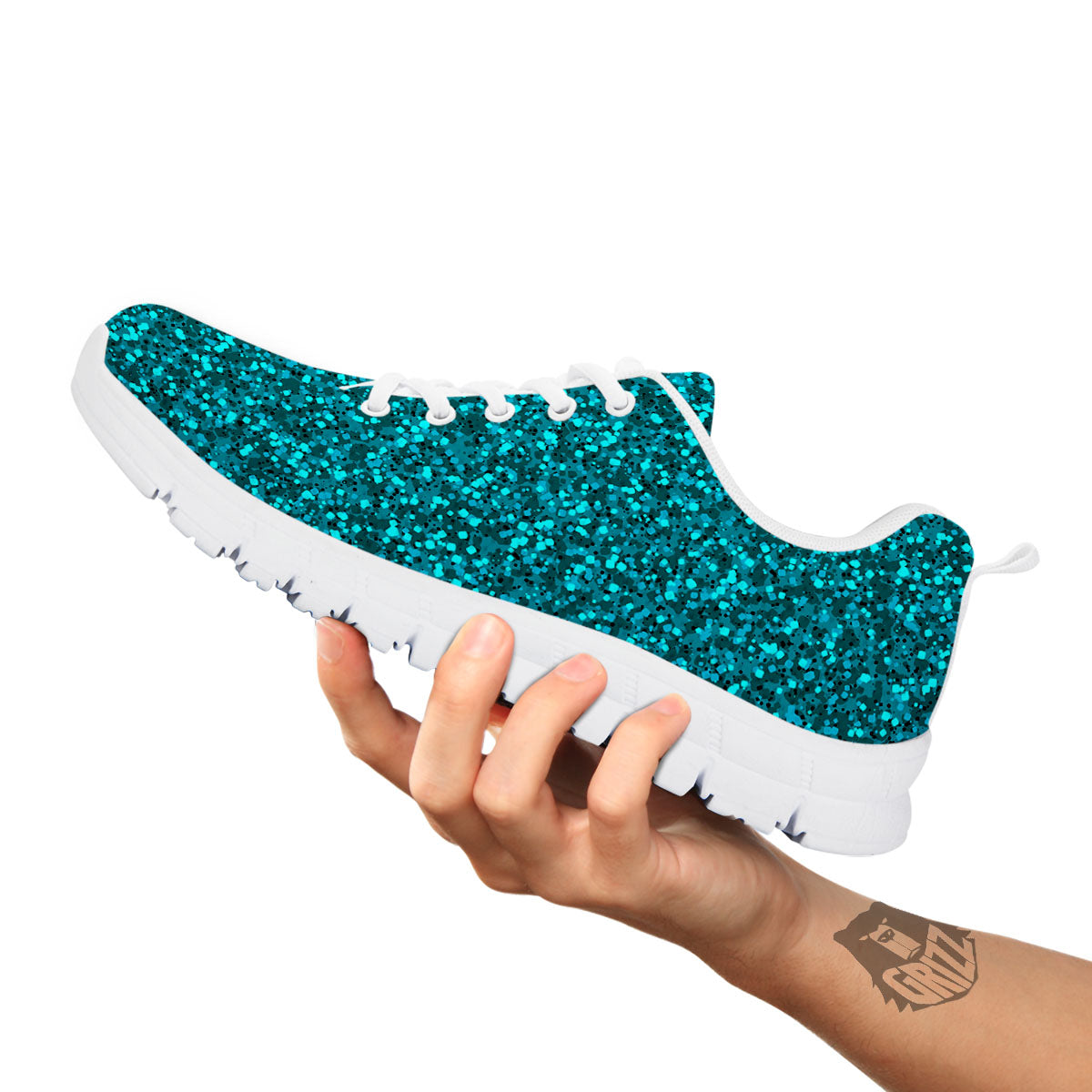 Artwork Turquoise Glitter Print Pattern White Sneaker-grizzshop