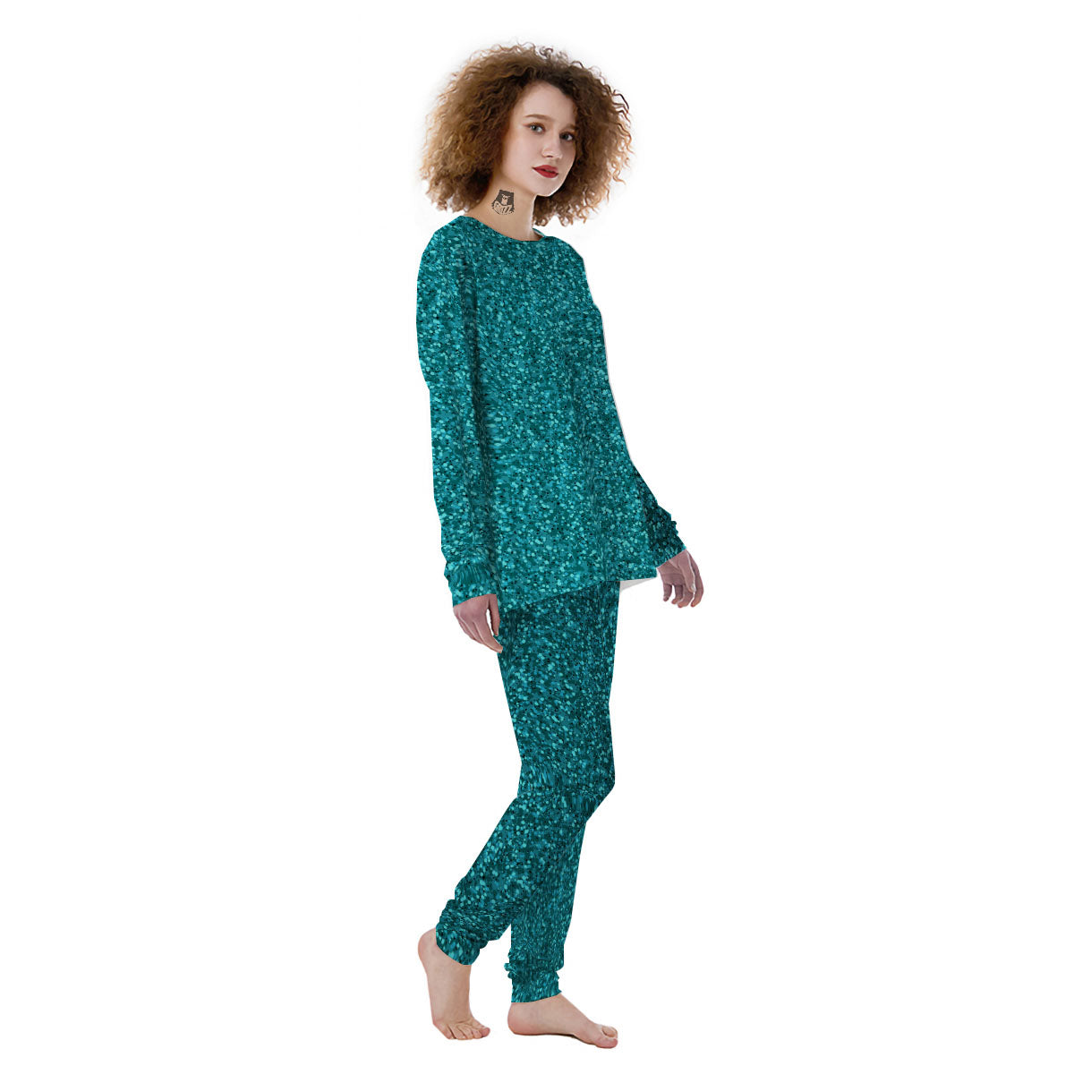 Artwork Turquoise Glitter Print Pattern Women's Pajamas-grizzshop