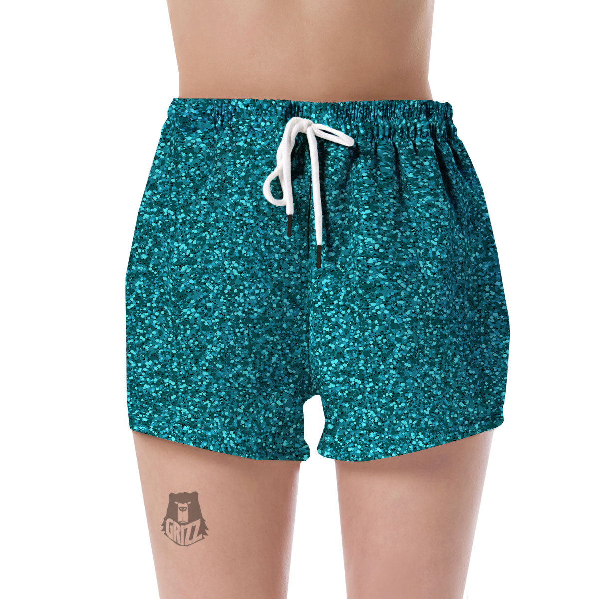 Artwork Turquoise Glitter Print Pattern Women's Shorts-grizzshop