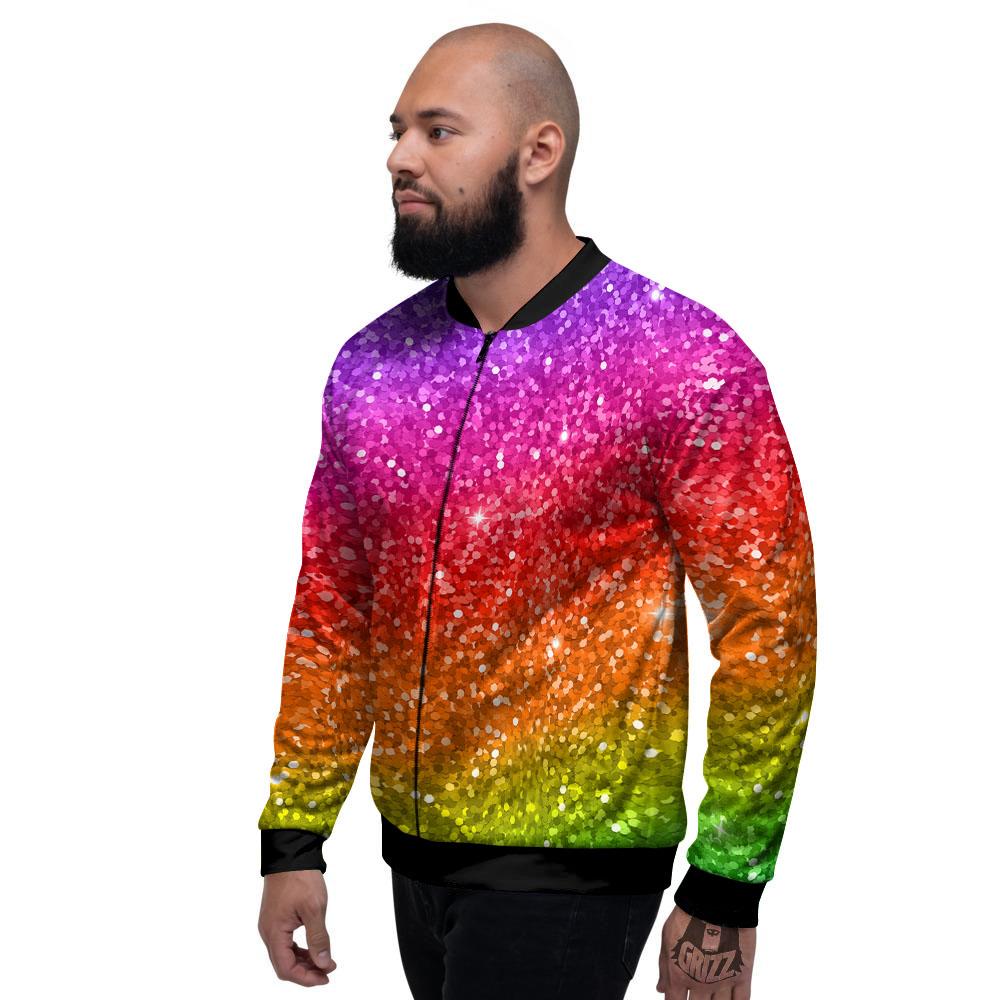 Artwork Rainbow Glitter Print Men's Bomber Jacket-grizzshop