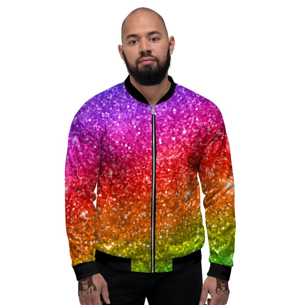 Artwork Rainbow Glitter Print Men's Bomber Jacket-grizzshop