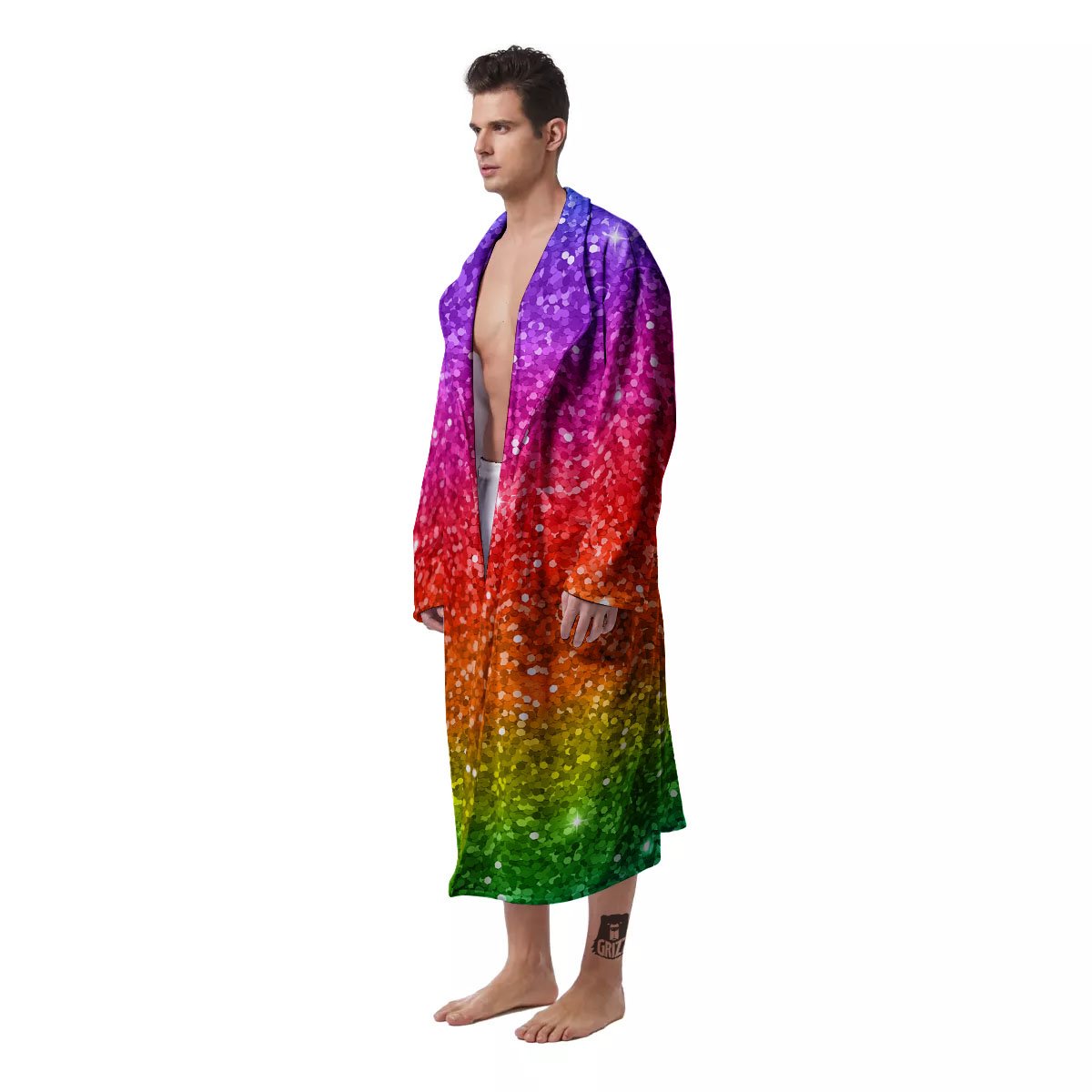 Artwork Rainbow Glitter Print Men's Robe-grizzshop