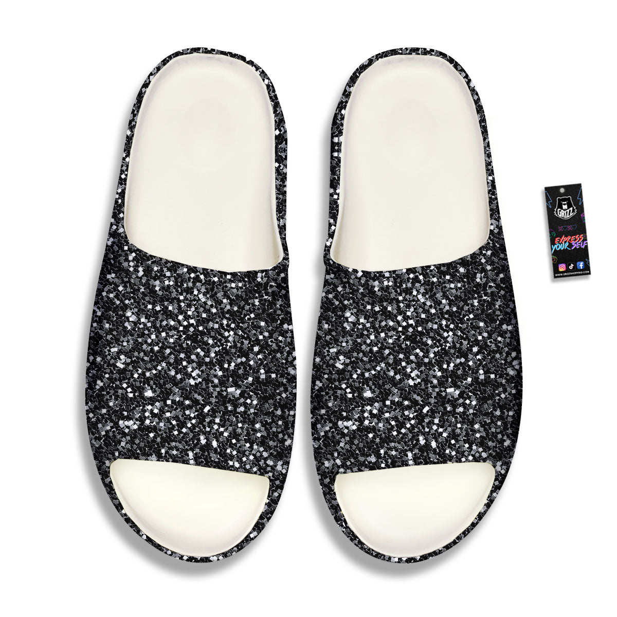 Artwork Black Glitter Print Sandals-grizzshop