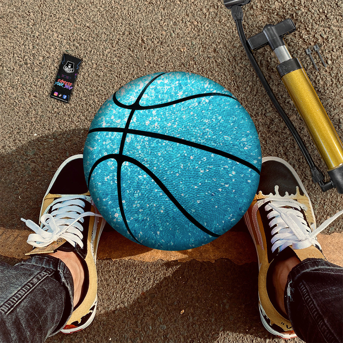 Artwork Blue Glitter Print Basketball