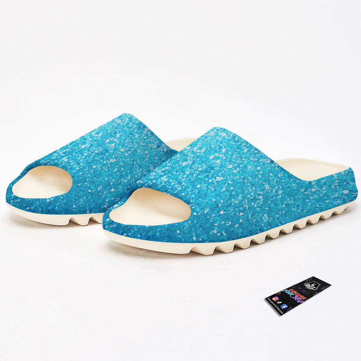 Artwork Blue Glitter Print Sandals-grizzshop