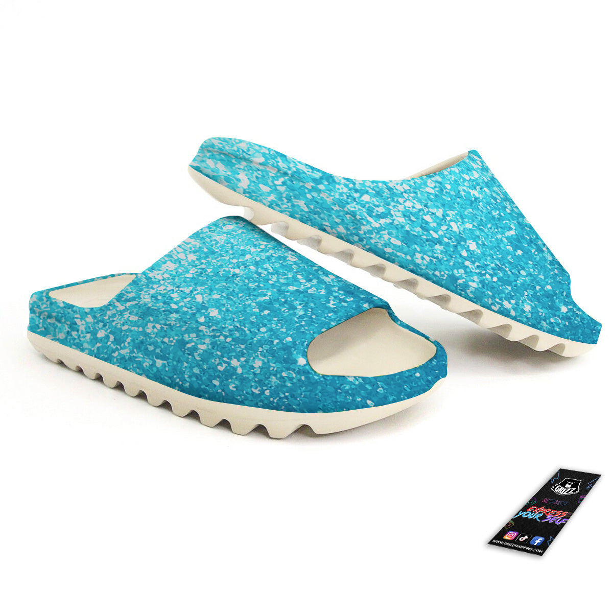 Artwork Blue Glitter Print Sandals-grizzshop