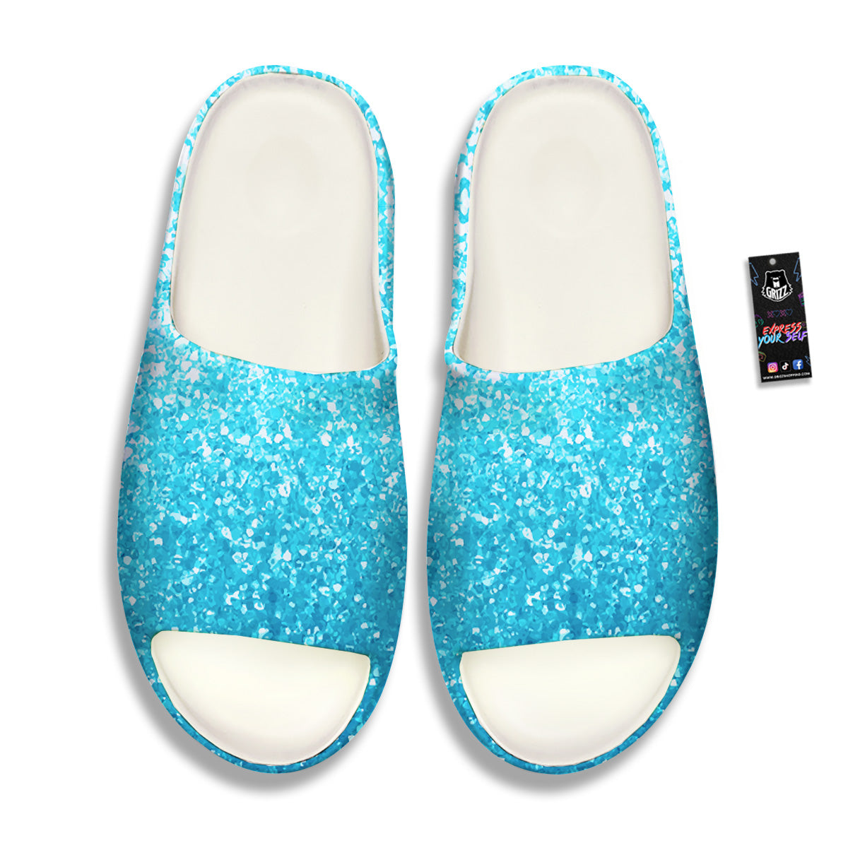 Artwork Blue Glitter Print Sandals-grizzshop