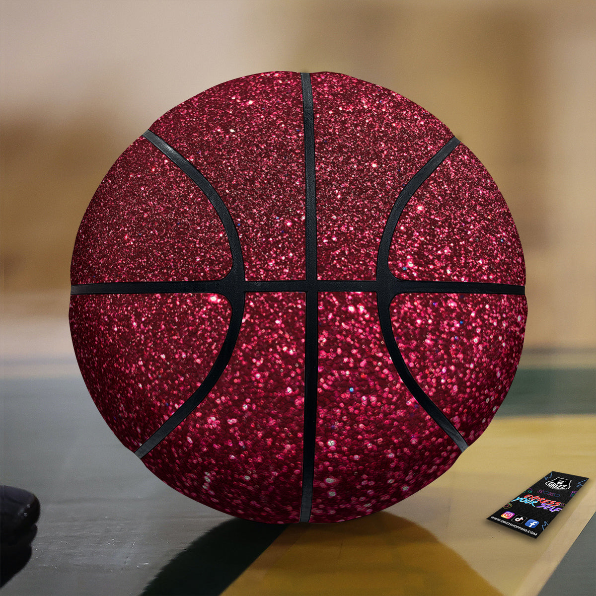 Artwork Burgundy Glitter Print Basketball