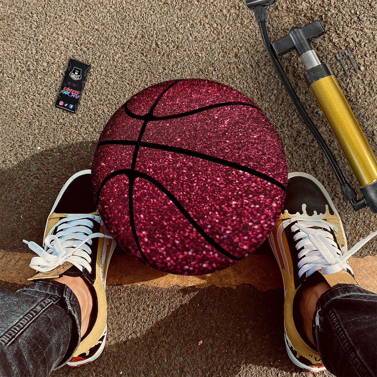 Artwork Burgundy Glitter Print Basketball