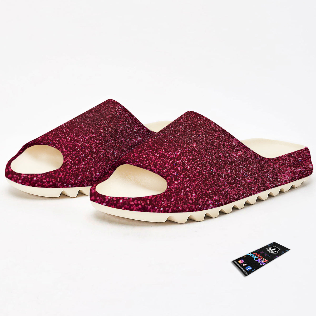 Artwork Burgundy Glitter Print Sandals-grizzshop
