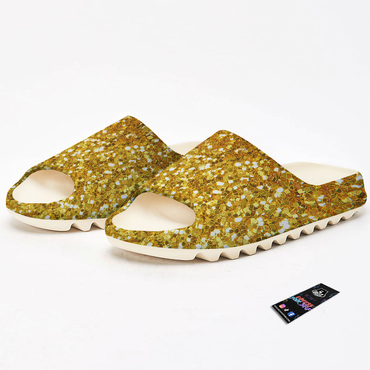 Artwork Glitter Gold Print Sandals-grizzshop