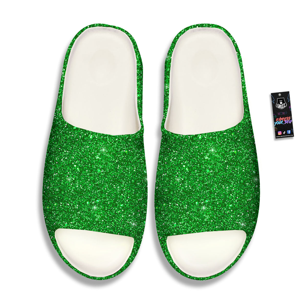 Artwork Glitter Green Print Sandals-grizzshop