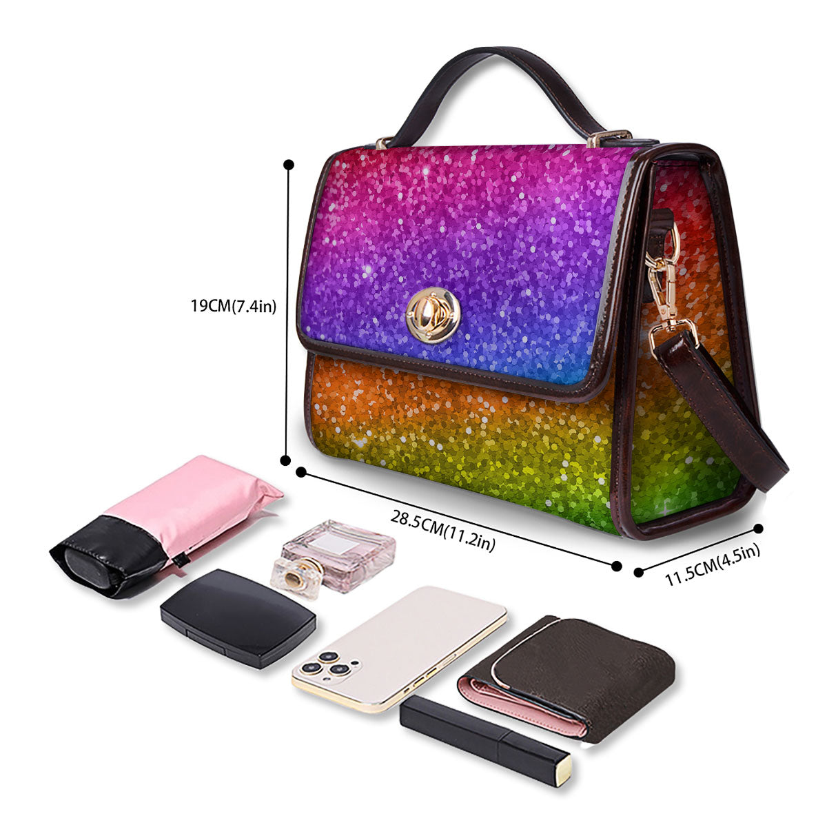 Artwork Rainbow Glitter Print Women's Satchel Bag