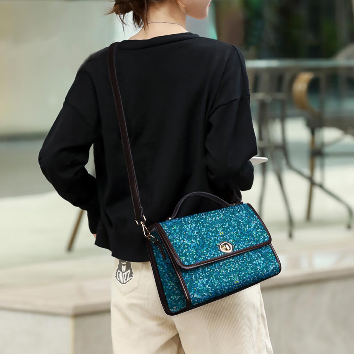 Artwork Teal Glitter Print Pattern Women's Satchel Bag