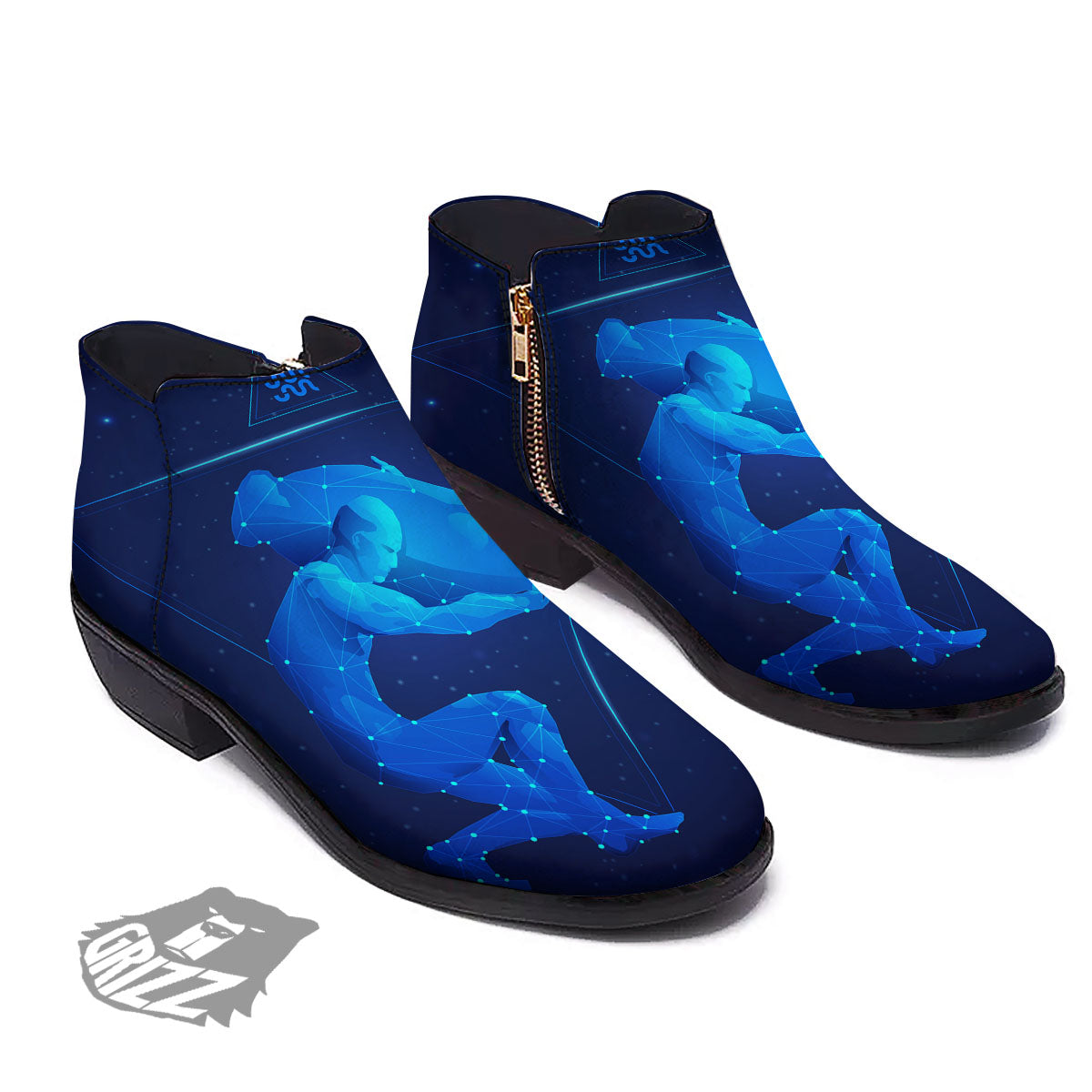 Astrological And Aquarius Signs Print Ankle Boots-grizzshop