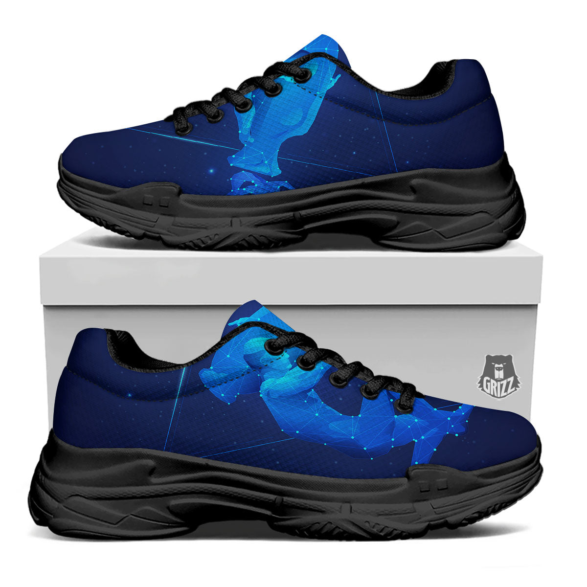 Astrological And Aquarius Signs Print Black Chunky Shoes-grizzshop