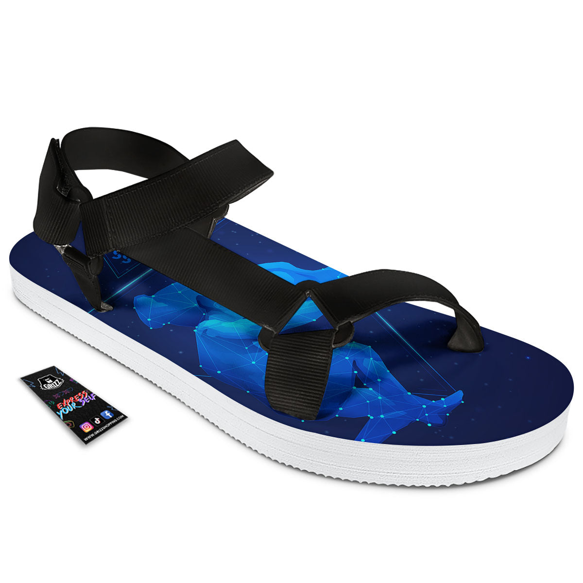 Astrological And Aquarius Signs Print Black Open Toe Sandals-grizzshop