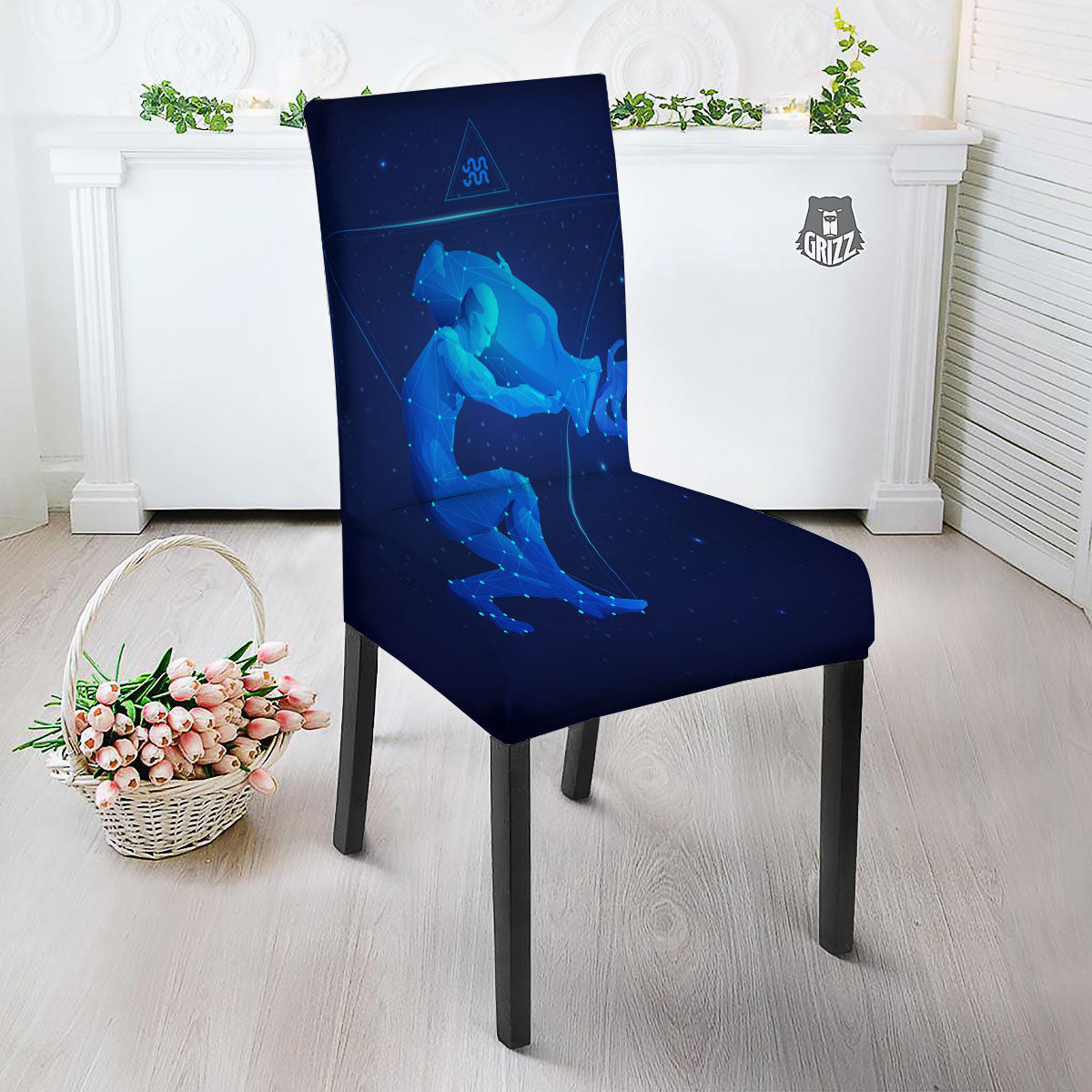 Astrological And Aquarius Signs Print Dining Chair Slipcover-grizzshop