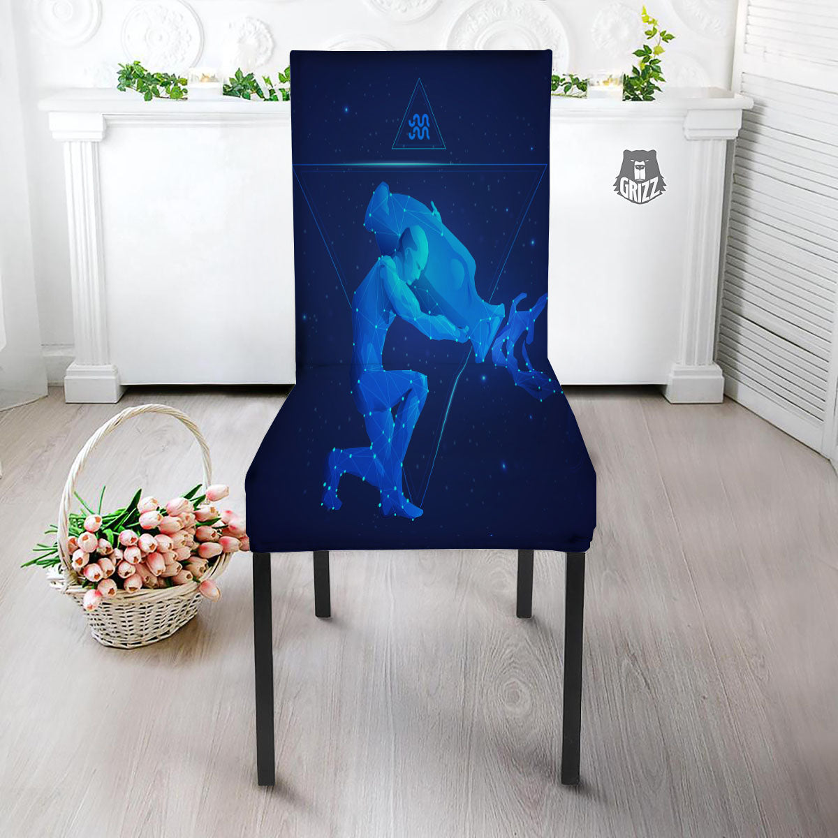Astrological And Aquarius Signs Print Dining Chair Slipcover-grizzshop