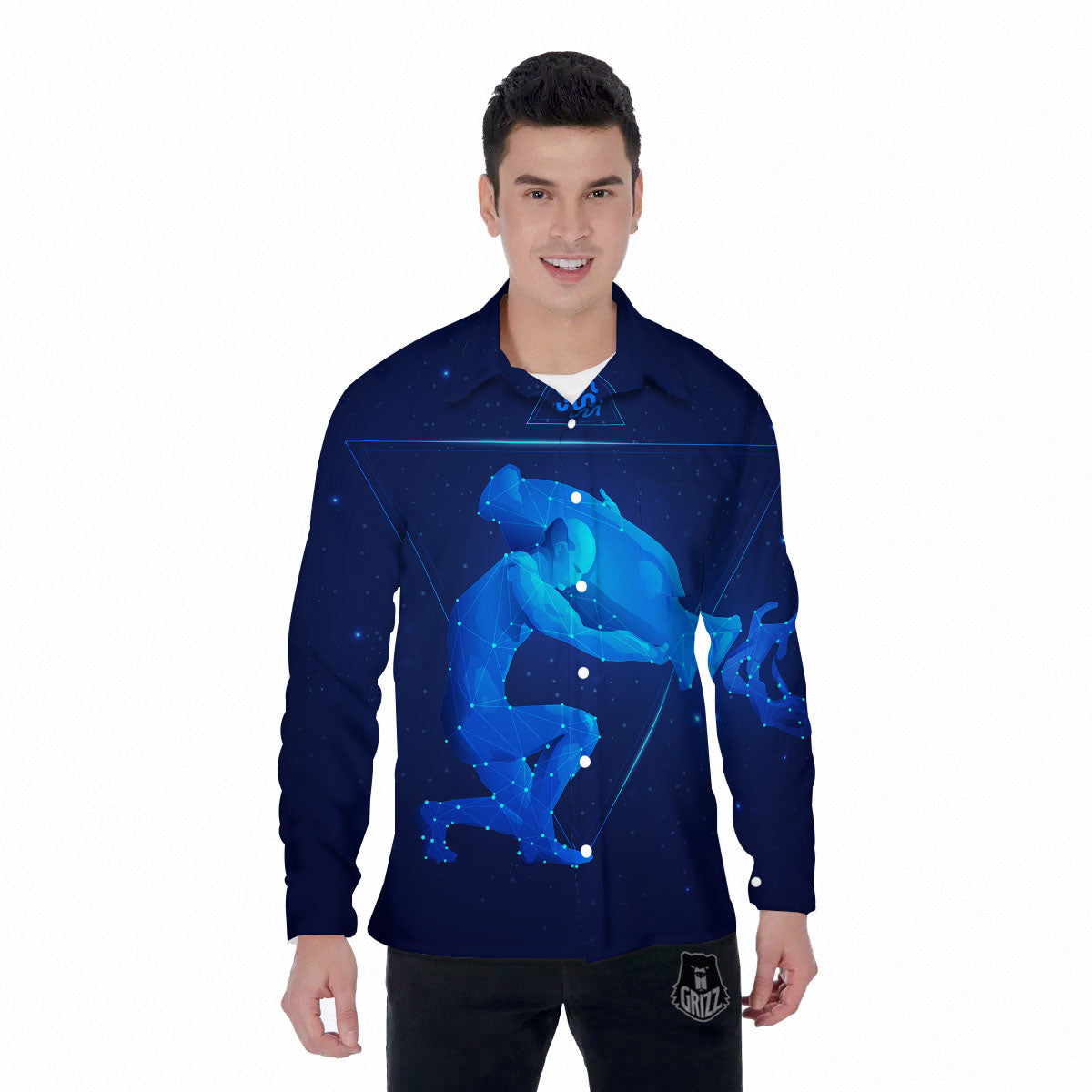 Astrological And Aquarius Signs Print Men's Long Sleeve Shirts-grizzshop