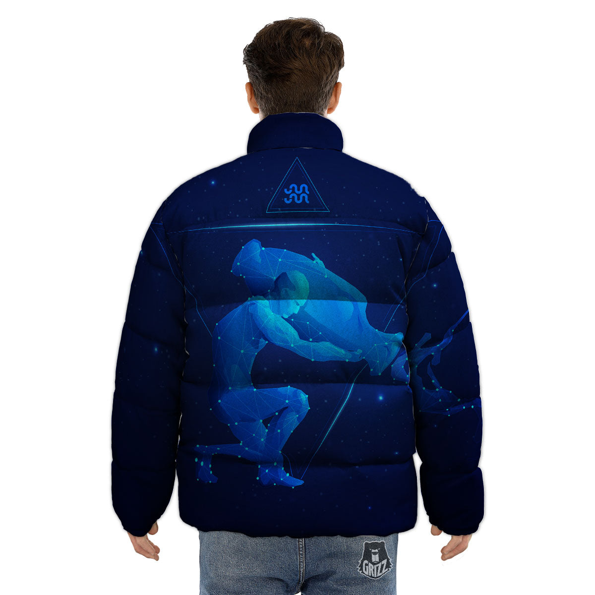 Astrological And Aquarius Signs Print Puffer Jacket-grizzshop